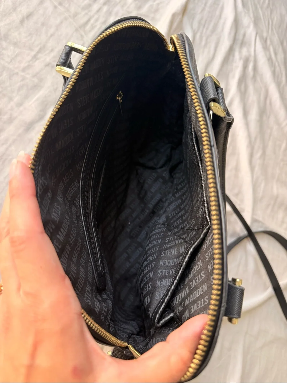 Steve Madden Black Dome Crossbody Satchel with Chain Strap